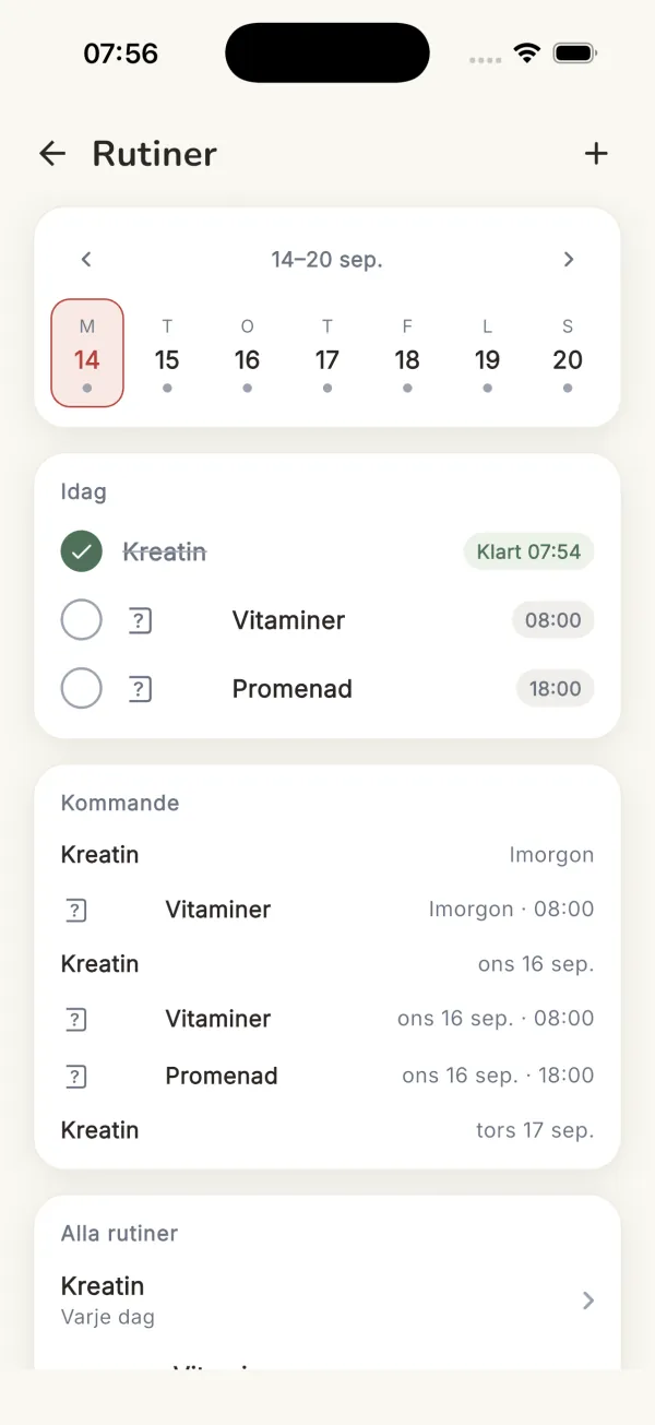 Rutiner i Peppar: dagens rutiner, kommande och alla rutiner